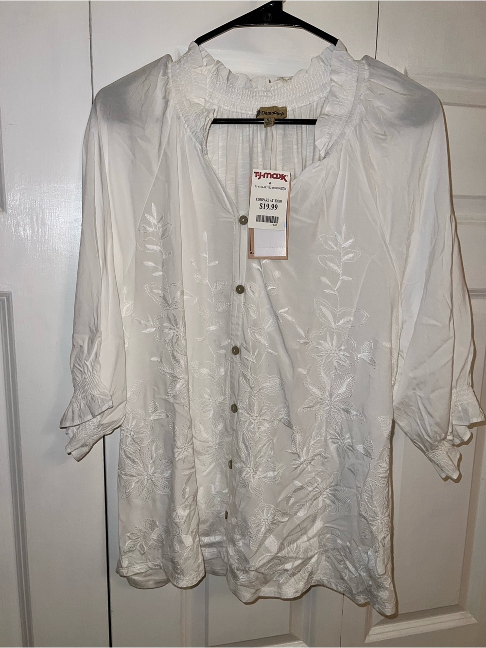 Democracy White Embroidered Peasant Top